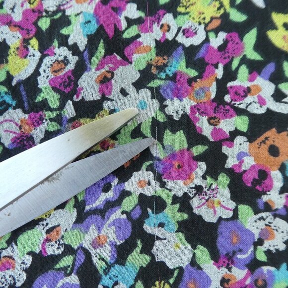 Silk Vintage Floral Midi Skirt Lined Ruffled Hem A Line Elastic Pull On Waist - Picture 9 of 9